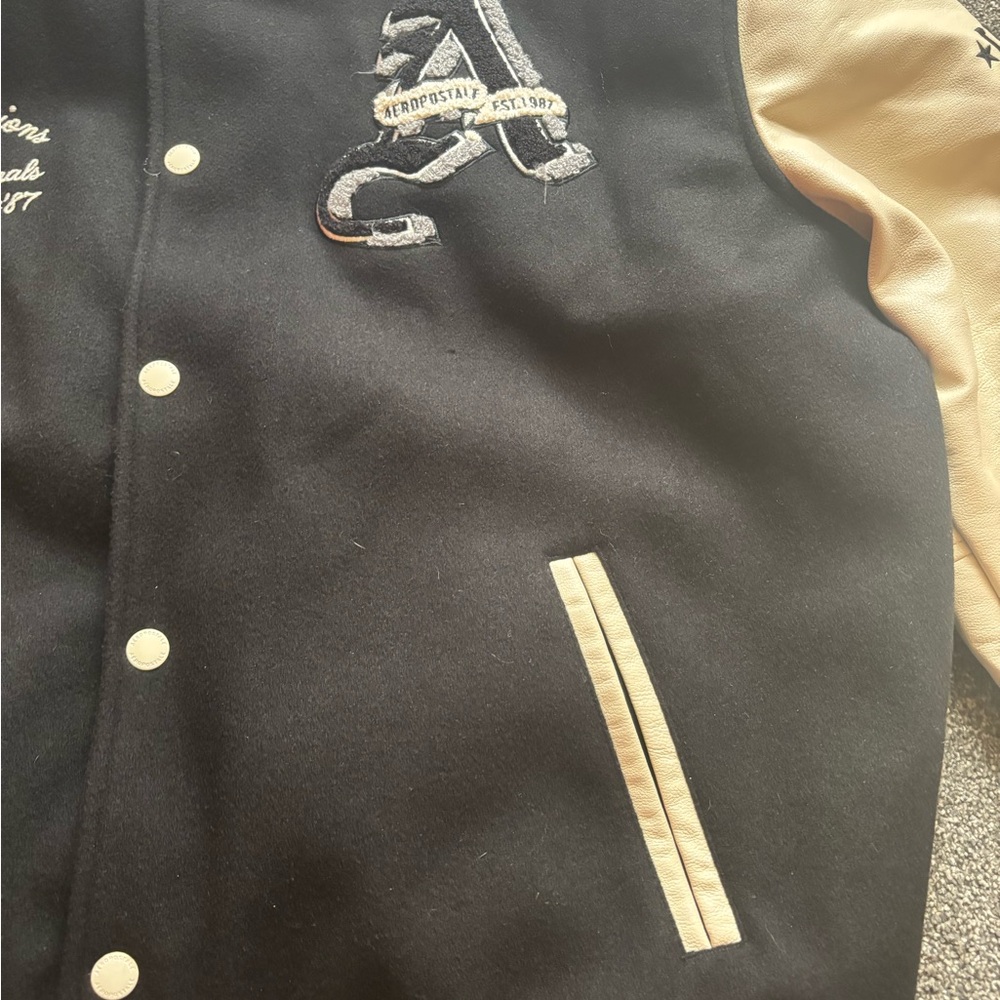 NWT Mens Sz XXL Aeropostale Champion Black and Cream Varsity Jacket - Picture 7 of 13
